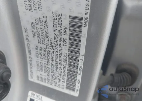 2016 Honda Cr-V Ex-L из США, поврежденный, VIN 5J6RM4H76GL028313